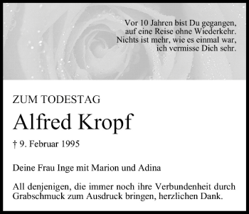 Anzeige von Alfred Kropf von MGO