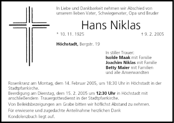 Anzeige von Hans Niklas von MGO