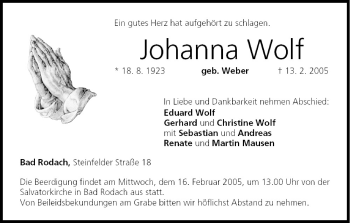 Anzeige von Johann Wolf von MGO