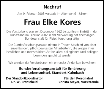 Anzeige von Elke Kores von MGO