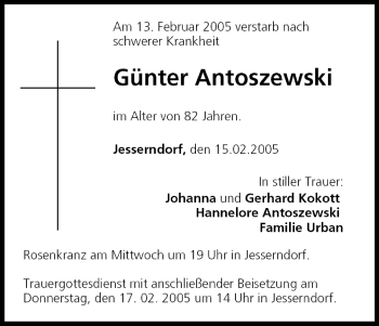 Anzeige von Günter Antoszewski von MGO