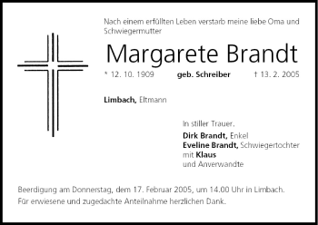 Anzeige von Margarete Brandt von MGO