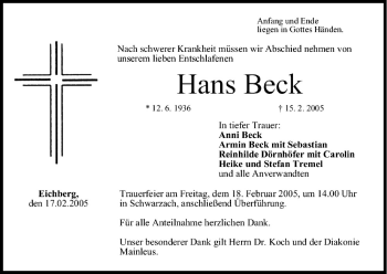 Anzeige von Hans Beck von MGO