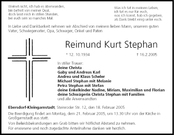 Anzeige von Reimund Kurt Stephan von MGO