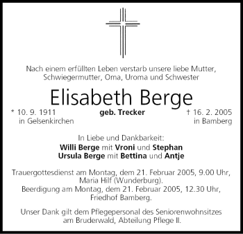 Anzeige von Elisabeth Berge von MGO