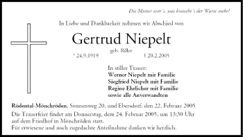Anzeige von Gertrud Niepelt von MGO