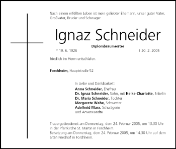 Anzeige von lgnaz Schneider von MGO