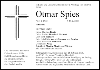 Anzeige von Otmar Spies von MGO