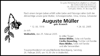 Anzeige von Auguste Müller von MGO