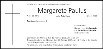 Anzeige von Margarete Paulus von MGO