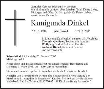 Anzeige von Kunigunda Dinkel von MGO