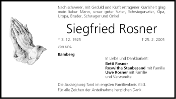 Anzeige von Siegfried Rosner von MGO