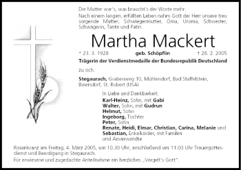 Anzeige von Martha Mackert von MGO