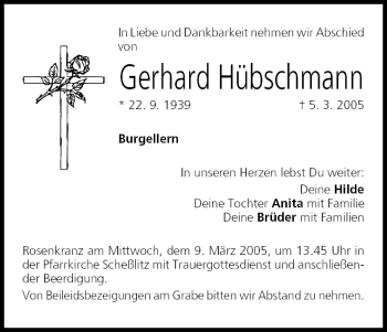 Anzeige von Gerhard Hübschmann von MGO