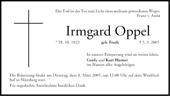 Anzeige von Irmgard Oppel von MGO