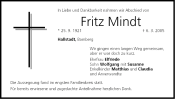 Anzeige von Fritz Mindt von MGO