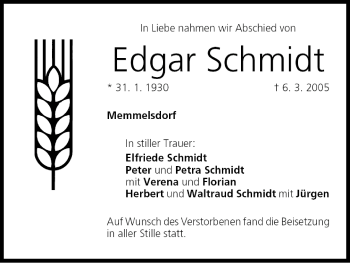 Anzeige von Edgar Schmidt von MGO