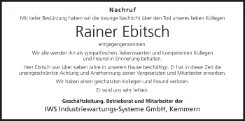 Anzeige von Rainer Ebitsch von MGO