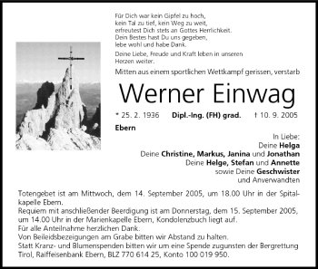 Anzeige von Werner Einwag von MGO