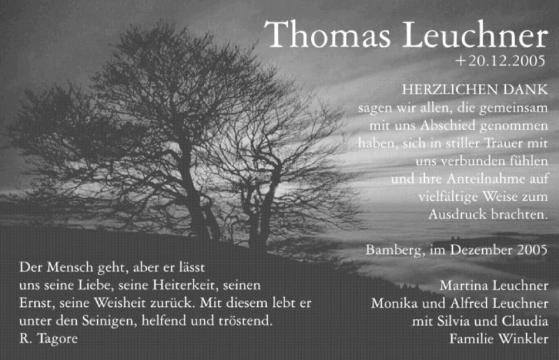  Traueranzeige für Thomas Leuchner vom 31.12.2005 aus MGO