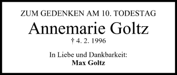 Anzeige von Annemarie Goltz von MGO