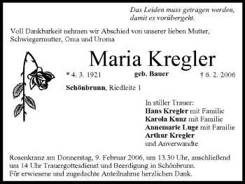 Anzeige von Maria Kregler von MGO