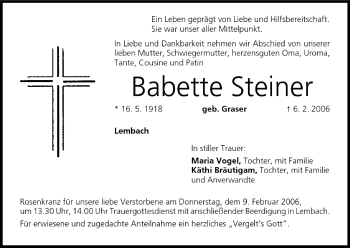 Anzeige von Babette Steiner von MGO