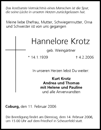 Anzeige von Hannelore Krotz von MGO
