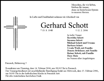 Anzeige von Gerhard Schott von MGO