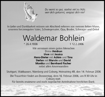 Anzeige von Waldemar Bohlein von MGO