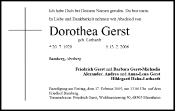 Anzeige von Dorothea Gerst von MGO