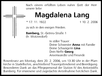 Anzeige von Magdalena Lang von MGO