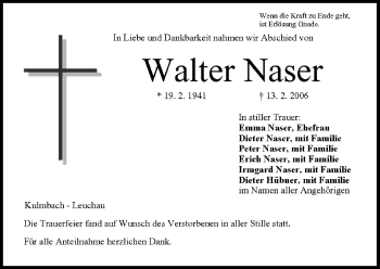 Anzeige von Walter Naser von MGO
