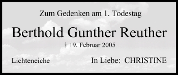 Anzeige von Berthold Gunther Reuther von MGO