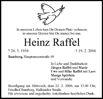 Anzeige von Heinz Raffel von MGO