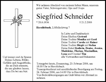 Anzeige von Siegfried Schneider von MGO