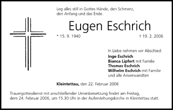 Anzeige von Eugen Eschrich von MGO