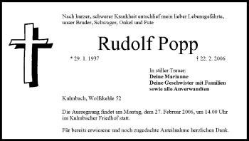 Anzeige von Rudolf Popp von MGO