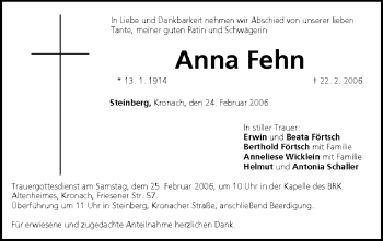 Anzeige von Anna Fehn von MGO