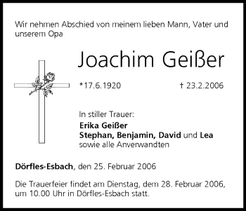 Anzeige von Joachim Geißer von MGO