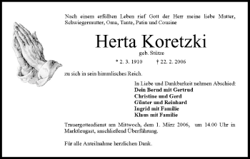 Anzeige von Herta Koretzki von MGO