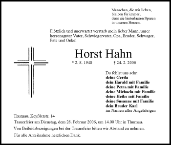 Anzeige von Horst Hahn von MGO