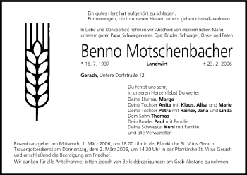 Anzeige von Benno Motschenbacher von MGO
