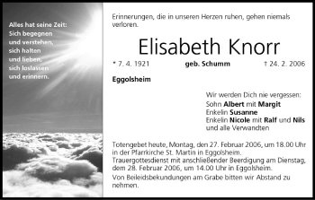 Anzeige von Elisabeth Knorr von MGO