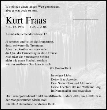 Anzeige von Kurt Fraas von MGO