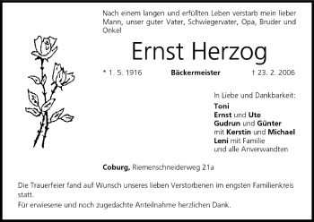 Anzeige von Ernst Herzog von MGO