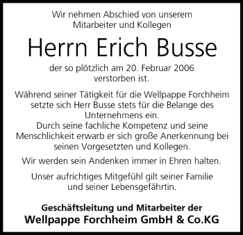 Anzeige von Erich Busse von MGO