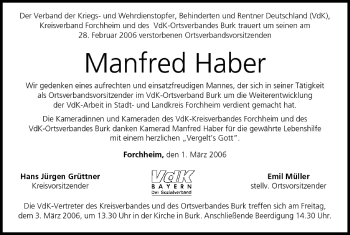 Anzeige von Manfred Haber von MGO
