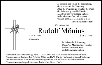 Anzeige von Rudolf Mönius von MGO