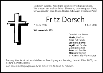 Anzeige von Fritz Dorsch von MGO